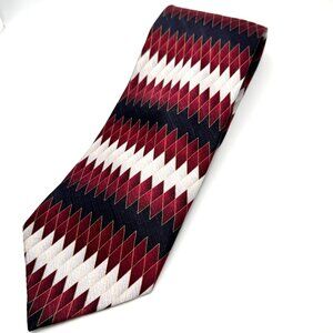 Renzo Neck Tie Red Black White Geometric Pattern 100% Silk 4"